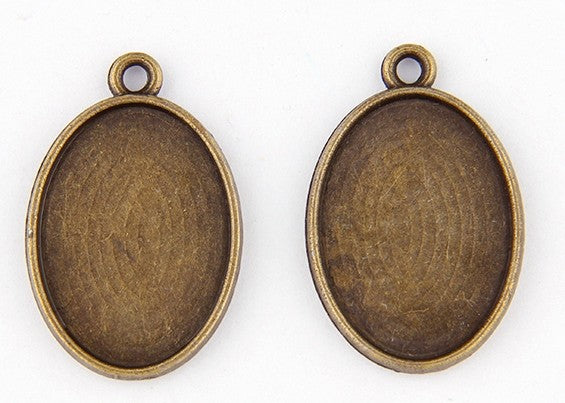 Antique Bronze Plated Oval Bezel Pendants 18x30mm