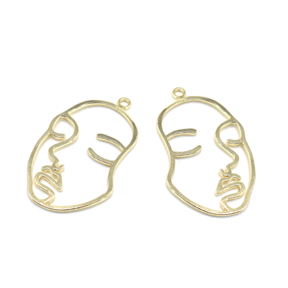 Gold Woman's Abstract Face Charm 4 Pieces
