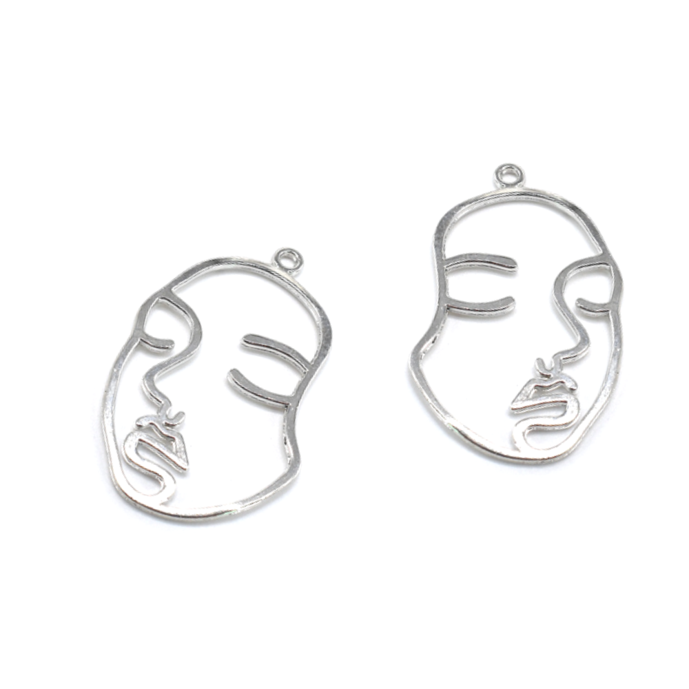 Silver Woman's Abstract Face Charm 4 Pieces