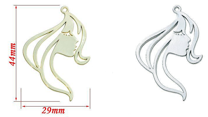 Silver women face with hair charm 4 Pieces